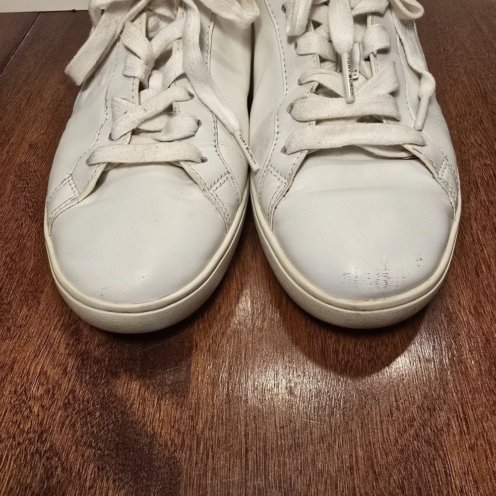 Tory Burch Women's Double T Howell Court Sneakers Size 8.5 M Shoes White Leather